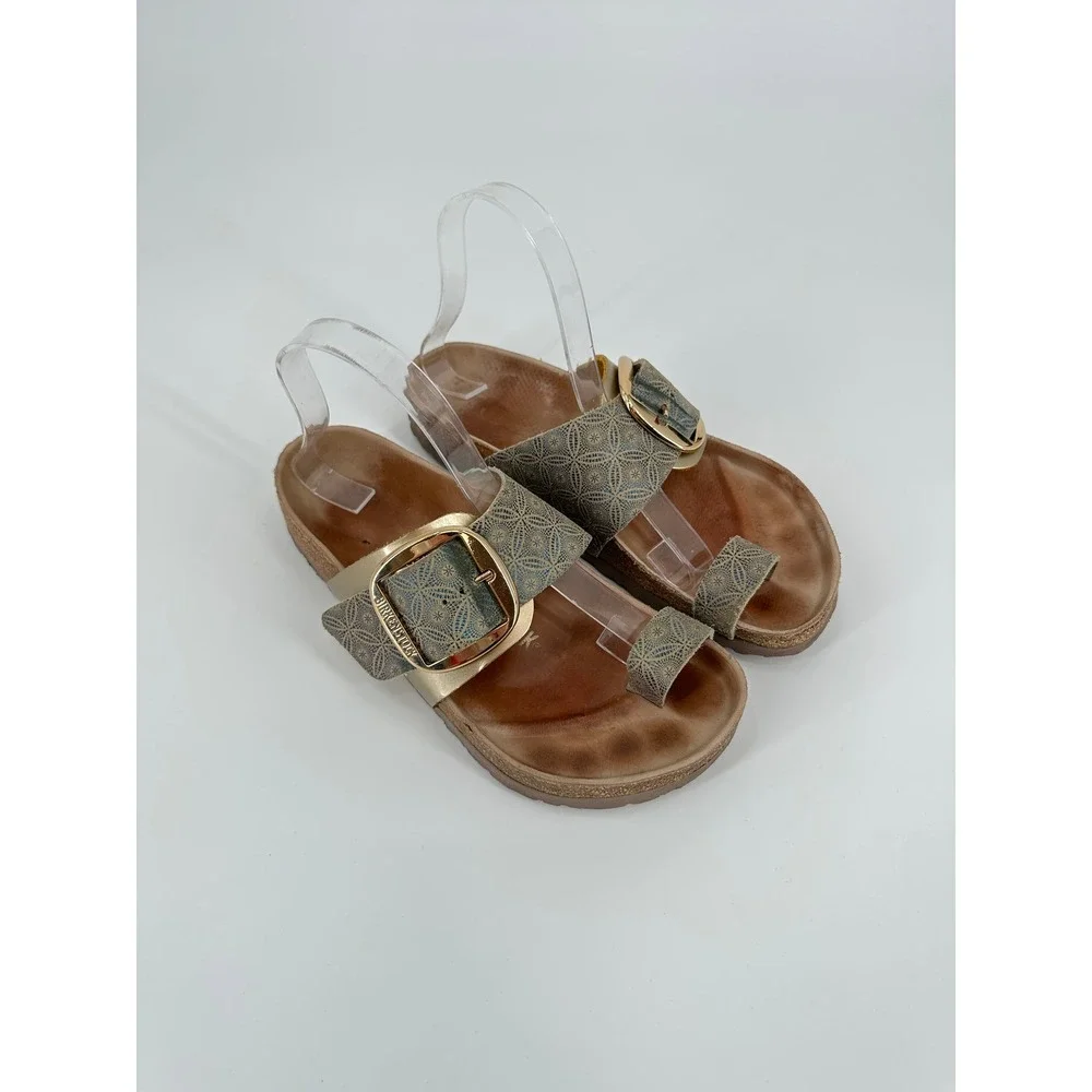 Birkenstock Miramar Hex Blue Big Buckle Sandals Gold Geometric Women's 38 RARE